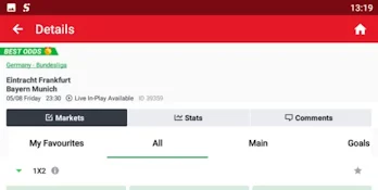 Betting options at Sportybet
