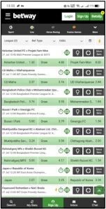 List of soccer events in the Betway app