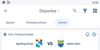 1xBet app, oferta de partidos para la Primera División peruana