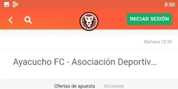 LeoVegas app, página del partido de la Primera División
