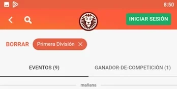 LeoVegas app, oferta de partidos para la Primera División