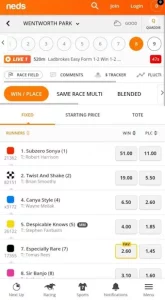Horse racing betting options. Neds