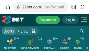 Football section at 22Bet