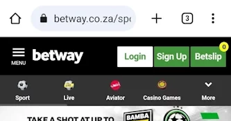 Betway mobile site start screen