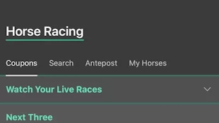 Bet365 App: Horse racing screen