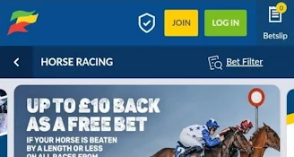Coral Sports Betting App: Horse racing screen