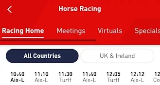 Virgin Bet App: Horse racing screen