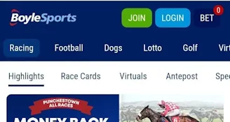 BoyleSports App: Horse races screen