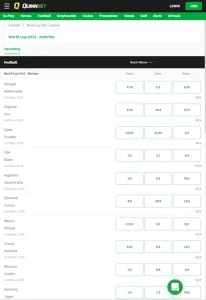 Quinnbet, football World Cup page