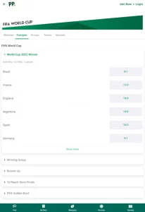 Paddy Power, FIFA World Cup section