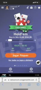 Cash Games no site móvel da Betsson