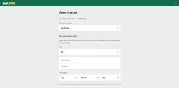 First registration step at Bet365