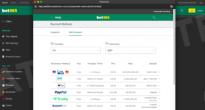 Bet365 Withdrawals Information